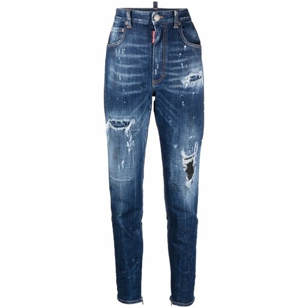 ディースクエアード レディース ジーンズズボン下 ボトムス Ripped-detail tapered jeans Blue