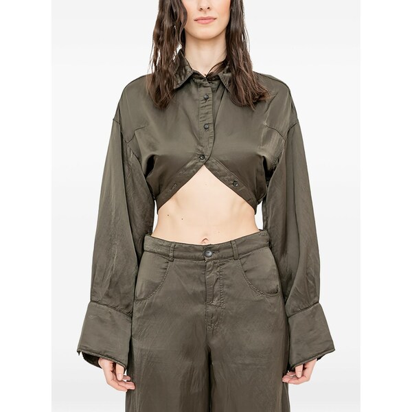 アンドレア ヤコブ レディース プルオーバー トップス Cropped long-sleeve shirt Brown