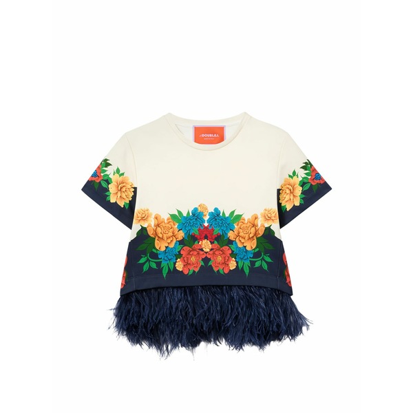 ラ・ダブル・ジェイ レディース プルオーバー トップス La scala feather floral t-shirt Neutrals