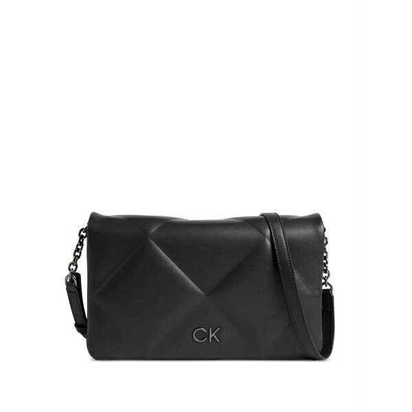 カルバンクライン レディース ショルダーバッグ 御徒面子 Quilted logo-embroidered crossbody bag Black