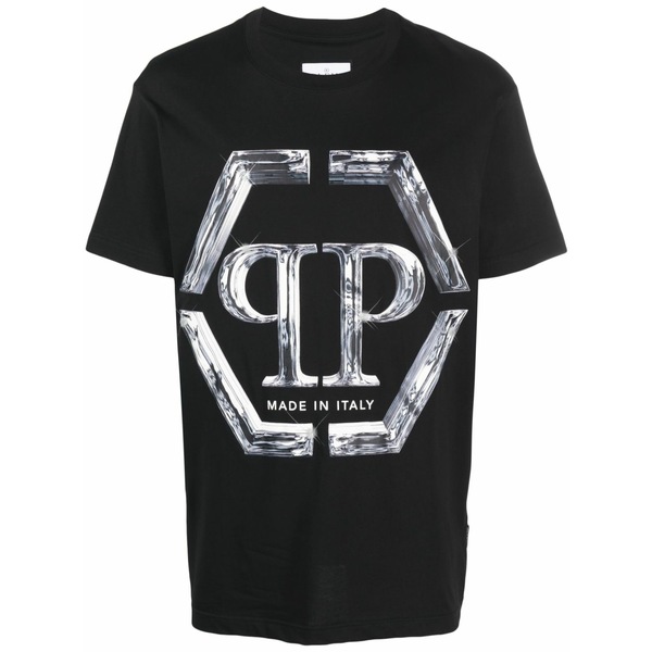 フィリップ飾り気の無い メンズ ティーシャツ トップス Ss pp glass cotton t-shirt Black