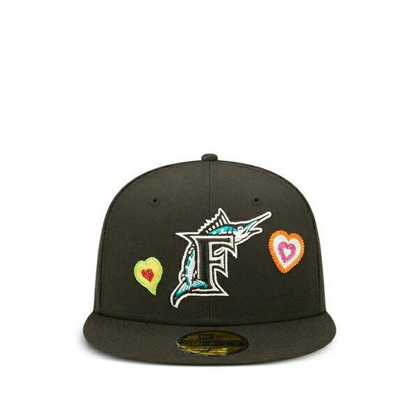 ニュー内鰓 メンズ 鳥打ち帽 付属物 Mlb florida marlins 59fifty cap Black