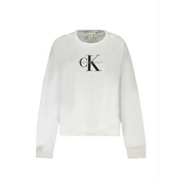 カルバンクライン レディース 編み物\u0026プルオーバー アウター Logo-print crew-neck sweater White