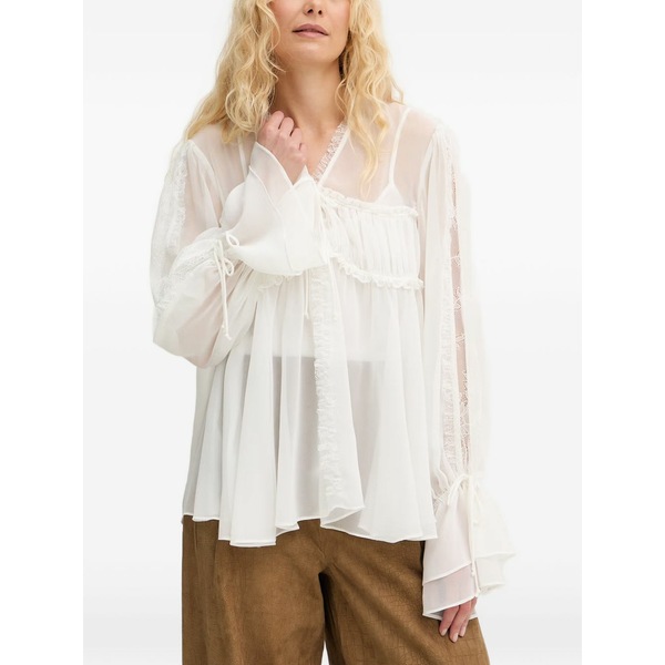 ピンコ レディース プルオーバー トップス Semi-sheer blouse White