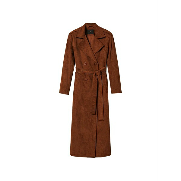 ツイン書き割り レディース 厚地の外套 アウター Belted trench coat Brown