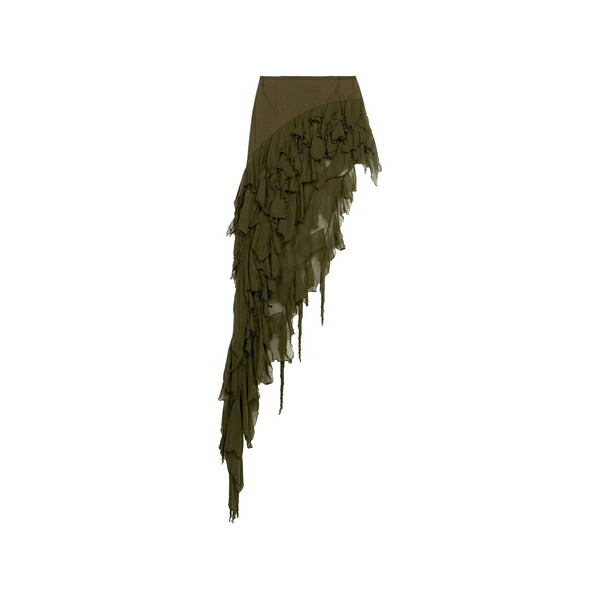 ブルマリン レディース スカート ボトムス Ruffled asymmetrical skirt Green|asty