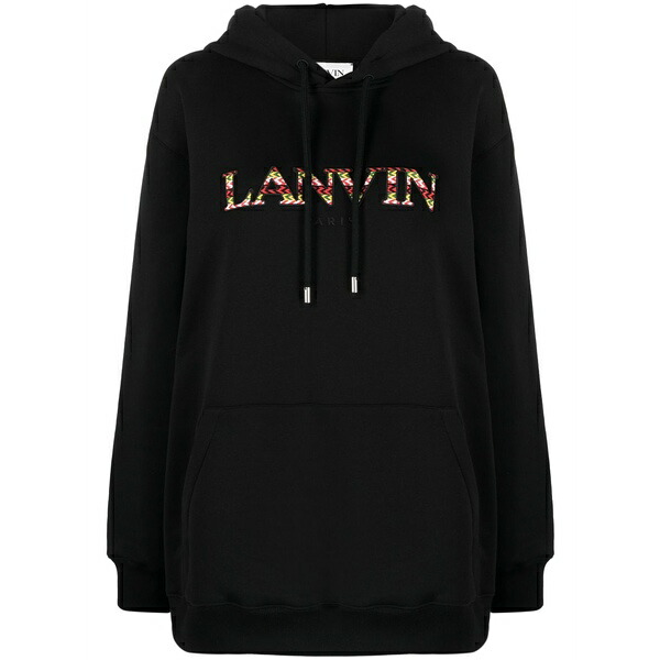 ランバン レディース パーカー・スウェットシャツ アウター Logo-embroidered hoodie Black
