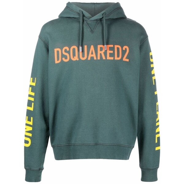 ディースクエアード メンズ パーカー・スウェットシャツ アウター Slogan-print cotton hoodie Green