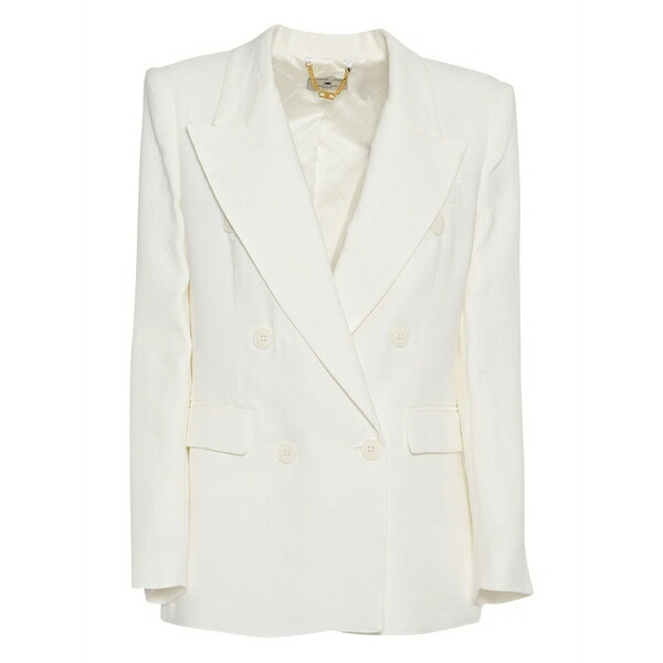 エリザベスフランキ レディース 上衣＆上衣 アウター Double-breasted linen jacket White