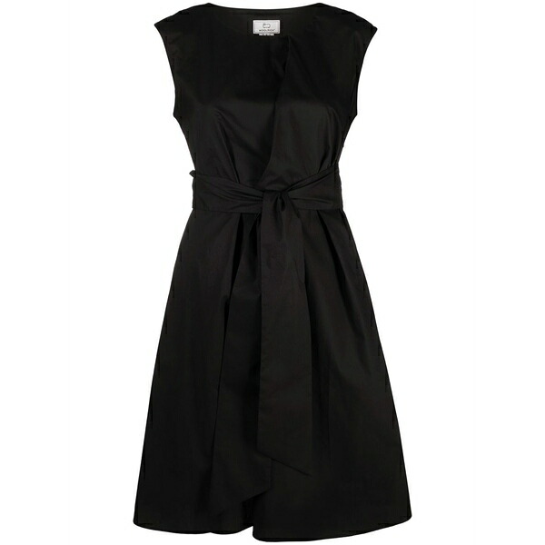 羊毛 一財産 レディース 衣裳 トップス Waist-tie a-line dress Black