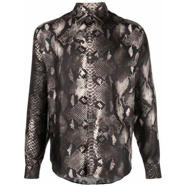 ロベルトカヴァリ メンズ プルオーバー トップス Snakeskin-print silk shirt Black