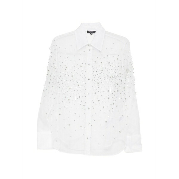 レトロフェット レディース シャツ トップス Crystal-embellished sheer shirt White|asty