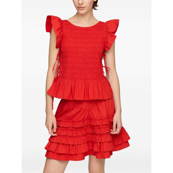 ガニー レディース プルオーバー トップス Smocked ruffled top Red