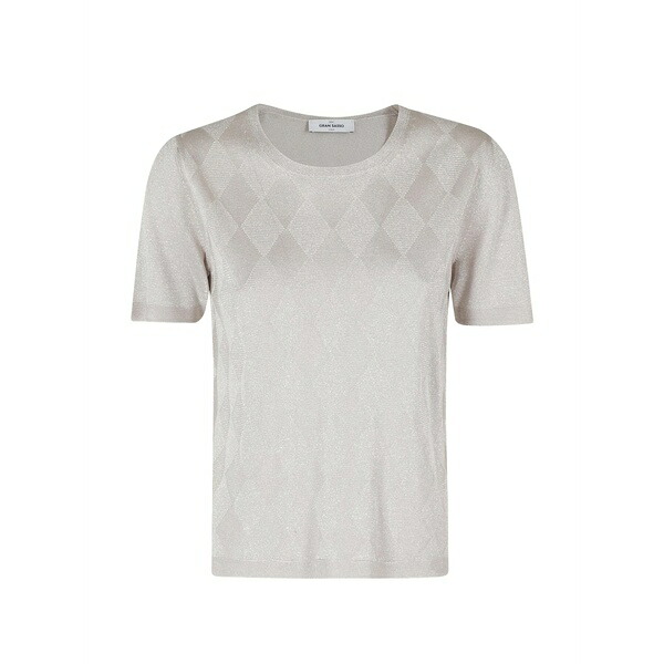 グランサッソ レディース プルオーバー トップス Argyle-pattern metallic-effect t-shirt Grey