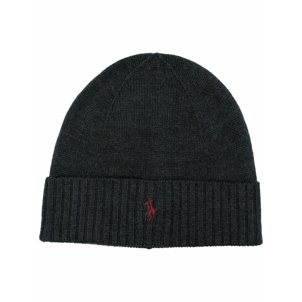 ラルフローレン メンズ 帽子 アクセサリー Embroidered logo beanie Grey|asty