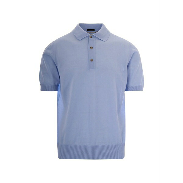 主任者 メンズ スポーツシャツ トップス Short-sleeved knitted polo shirt Blue