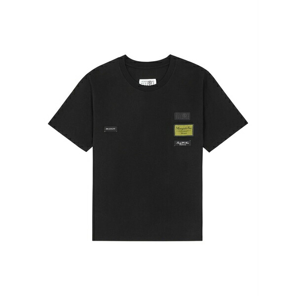 マルタンマルジェラ メンズ プルオーバー トップス Round-neck patch-detail t-shirt Black
