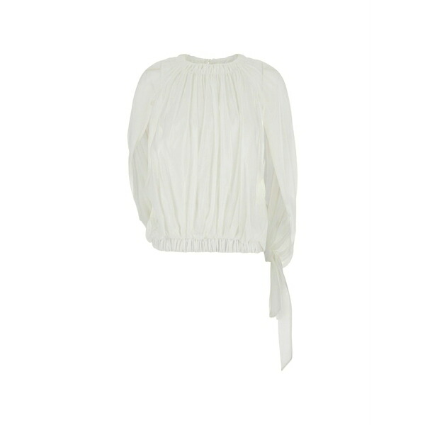 セミクチュール レディース プルオーバー トップス Gathered tie-detail blouse White