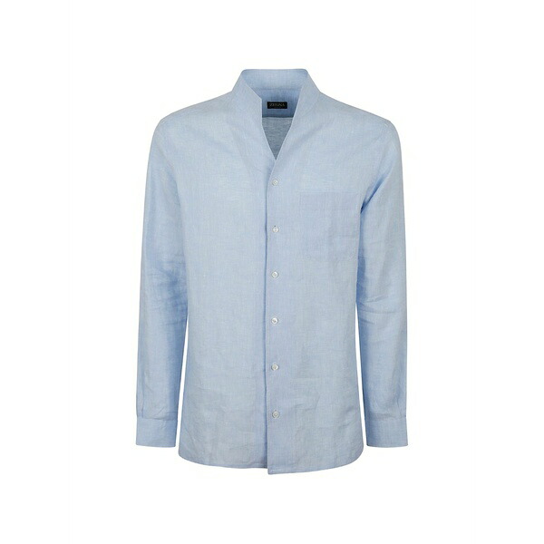 ゼニア メンズ プルオーバー トップス Band-collar chest-pocket shirt Blue