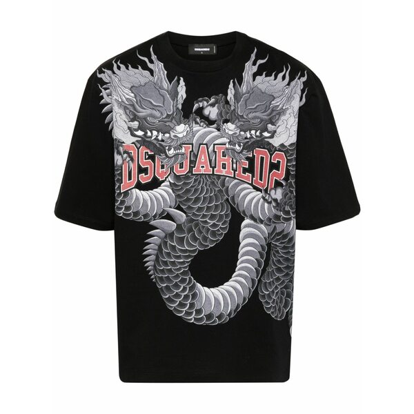 ディースクエアード メンズ プルオーバー トップス Logo-print cotton t-shirt Black
