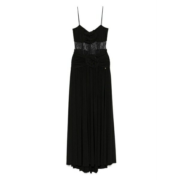 ニッサ レディース 衣裳 トップス Floral-appliqu￡ maxi dress Black
