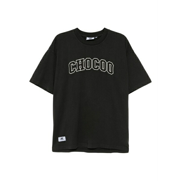 黒茶 メンズ ティーシャツ トップス Logo-embroidered t-shirt Black