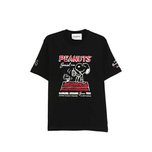 アイスバーグレタス メンズ プルオーバー トップス Peanuts-embroidered t-shirt Black