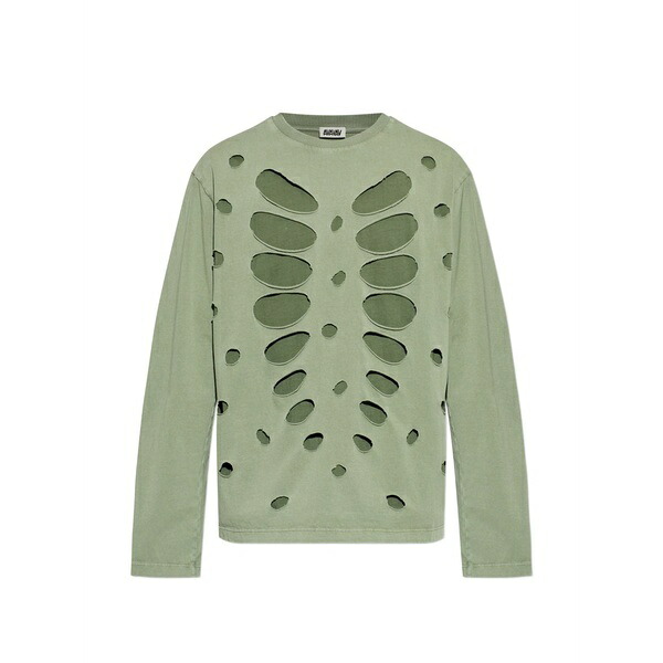 アヴァヴァヴ メンズ プルオーバー トップス Semi-distressed layered t-shirt Green