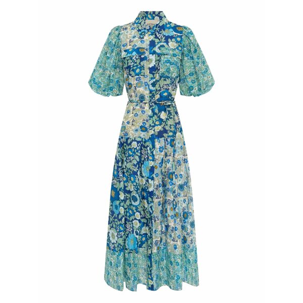 アレメ レディース 衣裳 トップス Puff-sleeve floral maxi dress Blue