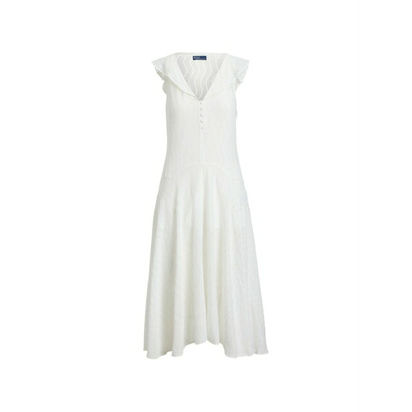ラルフローレン レディース 衣裳 トップス Ruffled v-neck MIDI dress White