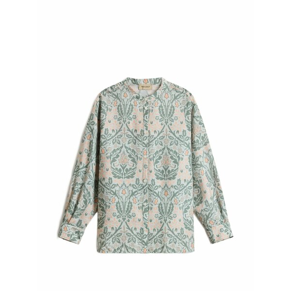 羊毛 分限者 レディース プルオーバー トップス Floral-print band-collar shirt Green