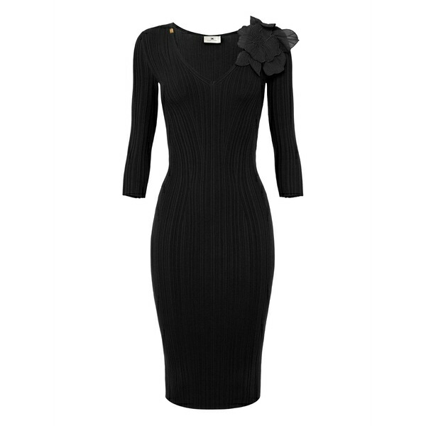 エリザベスフランキ レディース 衣裳 トップス Flower-detailing MIDI dress Black