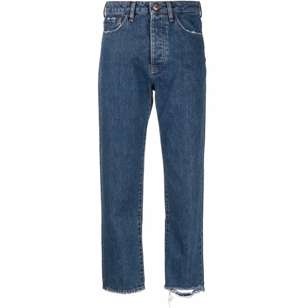 スリーバイワン レディース ジーンズズボン下 ボトムス Distressed straight-leg jeans Blue