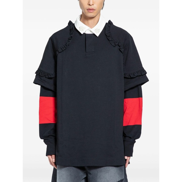 シモーネ・ロシャ メンズ スポーツシャツ トップス Layered ruffled polo shirt Black