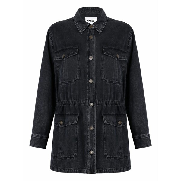 イザ呼びりん マラン レディース 上衣＆上衣 アウター Button-fastening cotton denim jacket Black