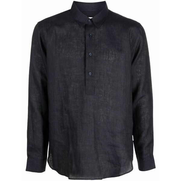 オール赤ちょうちん 赤銅色 メンズ ティーシャツ トップス Long-sleeve linen shirt Blue