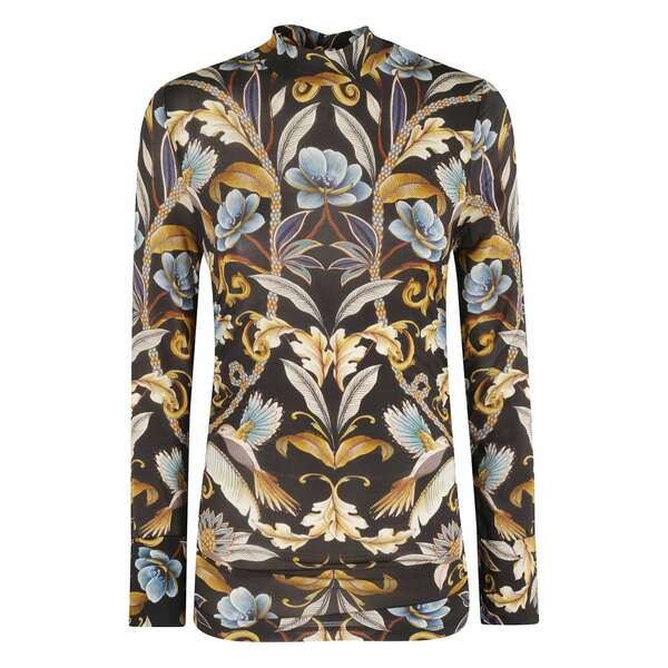 農園 リオ レディース ティーシャツ トップス Floral-print blouse Black