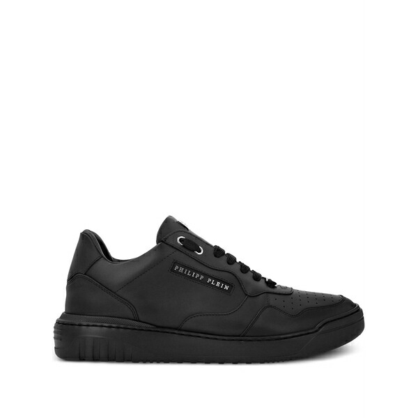 フィリップ飾り気のない メンズ スニーカー シューズ Logo-lettering leather sneakers Black