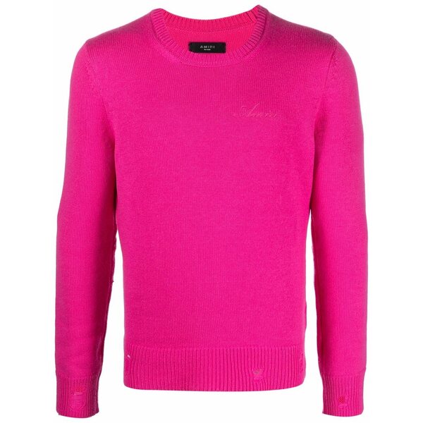 アミリ メンズ 編み物\u0026スウェーター アウター Distressed-effect cashmere jumper Pink