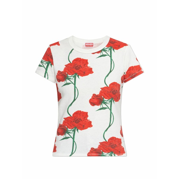 ケンゾー レディース プルオーバー トップス Floral print t-shirt White