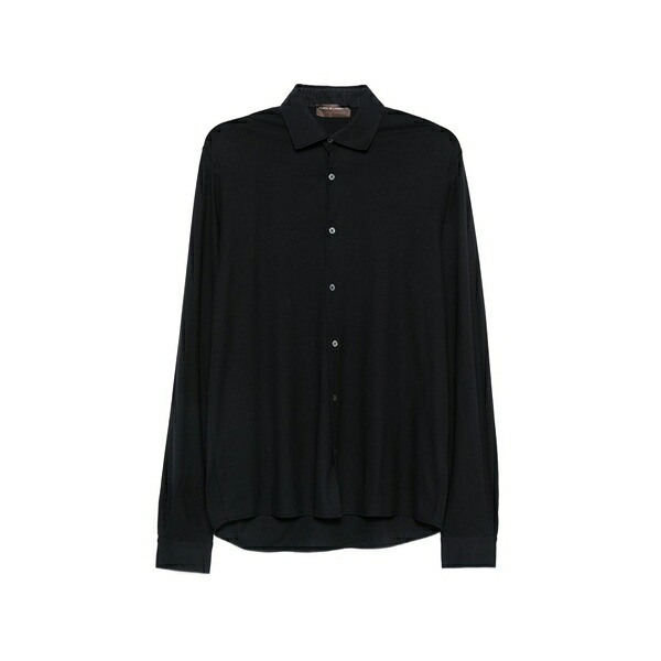 フィリッポ デ ラウレンティス メンズ ティーシャツ トップス Button-fastening curved-hem shirt Blue