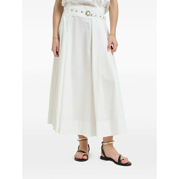 リュージョー レディース スカート ボトムス Belted pleated cotton midi skirt White｜asty