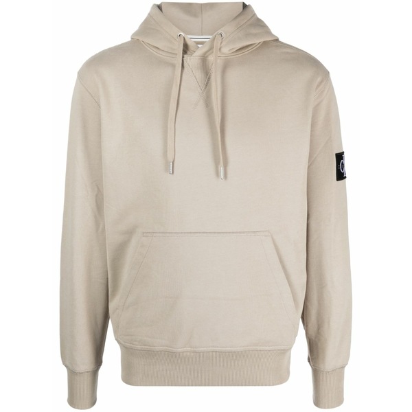 カルバンクライン メンズ パーカー・スウェットシャツ アウター Logo-patch long-sleeve hoodie Neutrals