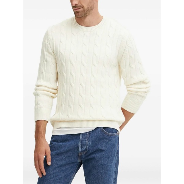 行動論理 メンズ 編み物\u0026プルオーバー アウター Cable-knit crew-neck sweater White