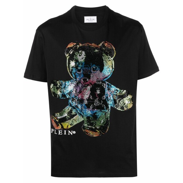 フィリップ飾り気の無い メンズ ティーシャツ トップス Rhinestone-embellished teddy-print t-shirt Black