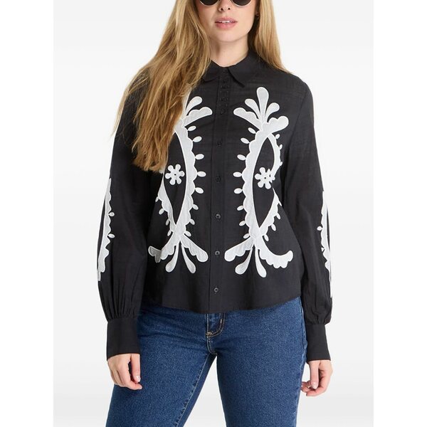 デジグアル レディース ティーシャツ トップス Embroidered long-sleeve shirt Black