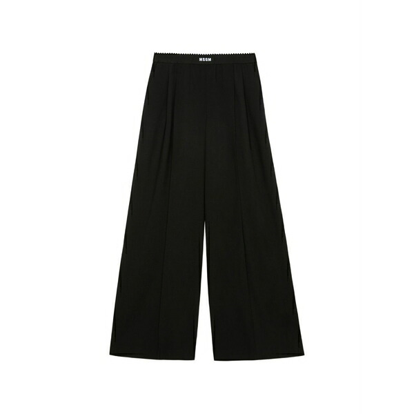 エムエスジイエム レディース 心地よいズボン下 ボトムス Logo-waistband pleated-design trousers Black