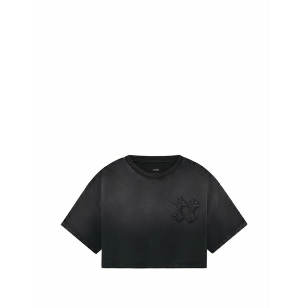 アミリ レディース ティーシャツ トップス Quad-logo cropped t-shirt Black