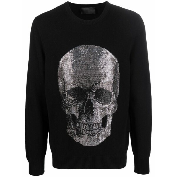 フィリップ飾り気の無い メンズ 編み物\u0026スウェーター アウター Iconic skull cashmere sweater Black