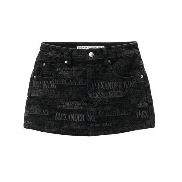 アレキサンダーワン レディース 心地よいズボン下 ボトムス Logo-embroidered denim shorts Black